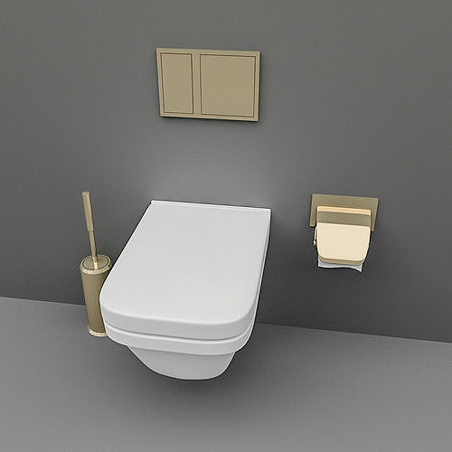 Toilet Set bathroom with and paper holder 3D model