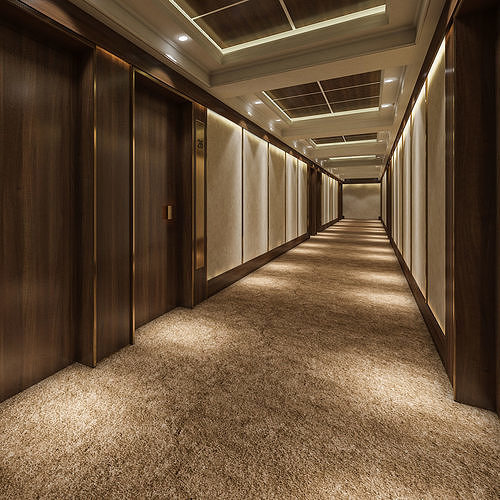 Corridor hallway in hotel Low-poly 3D model