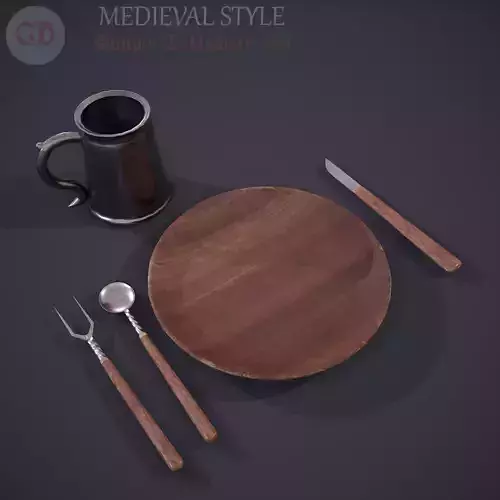 Medieval Simple Tableware Set 3D Model Collection