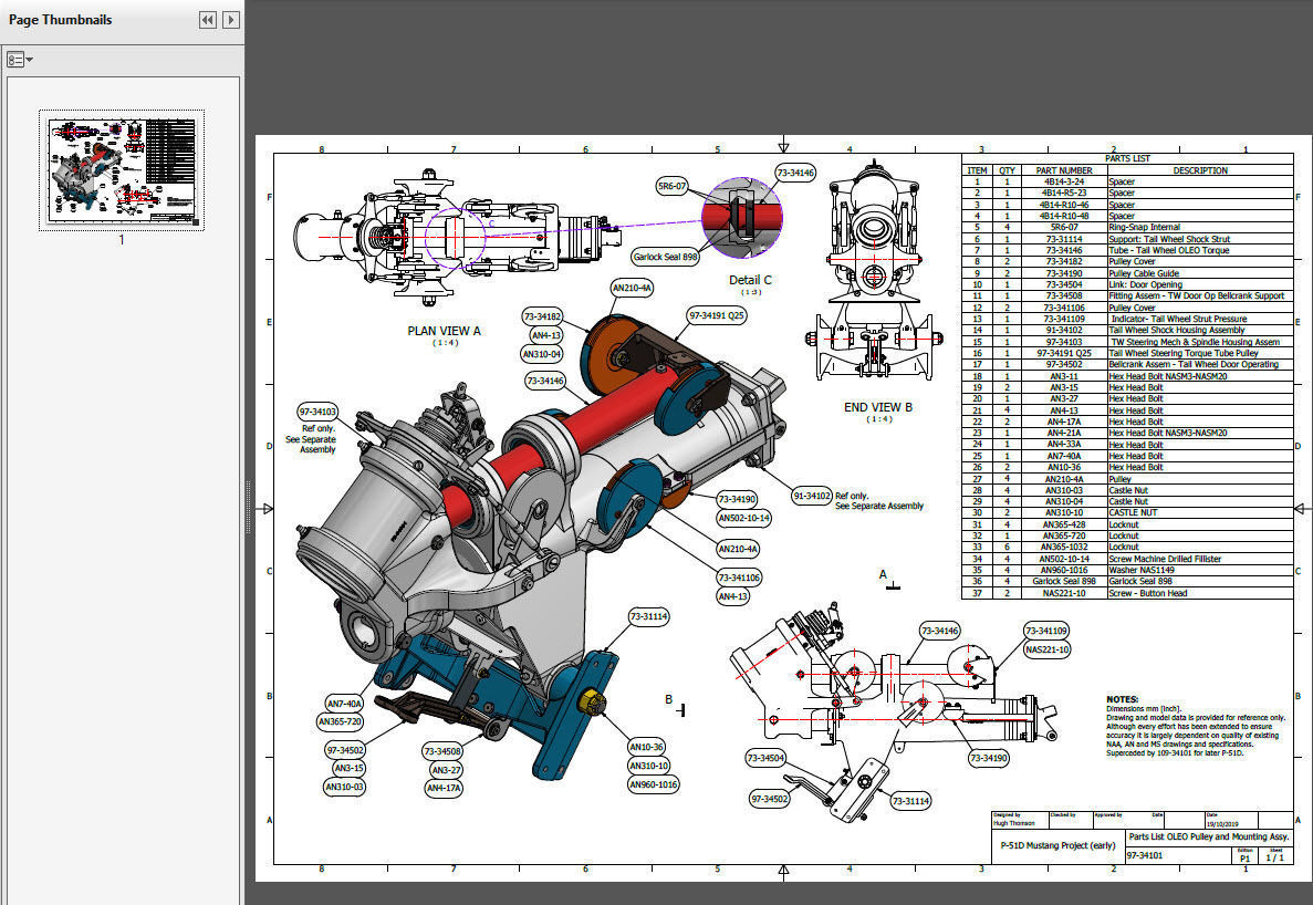 P-51D Mustang TW OLEO Pulley and Base Mount Assem for Shock Cyl 3D print model_6