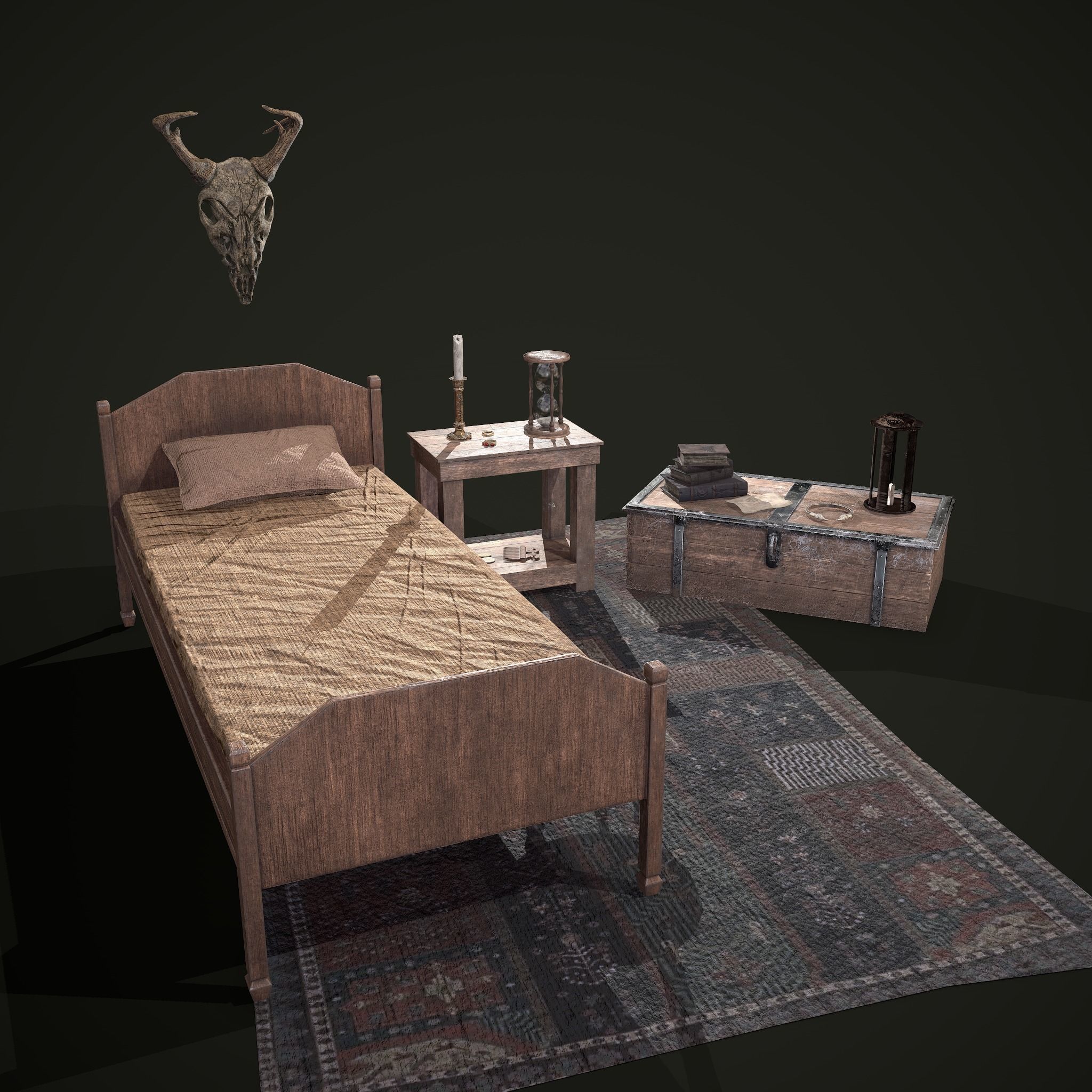 Medieval Tavern Bedroom Props Pack 3D Model Collection_7