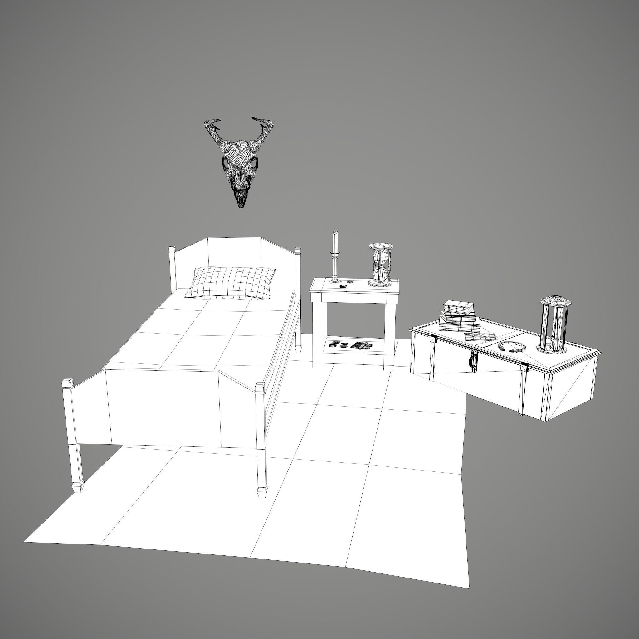 Medieval Tavern Bedroom Props Pack 3D Model Collection_43