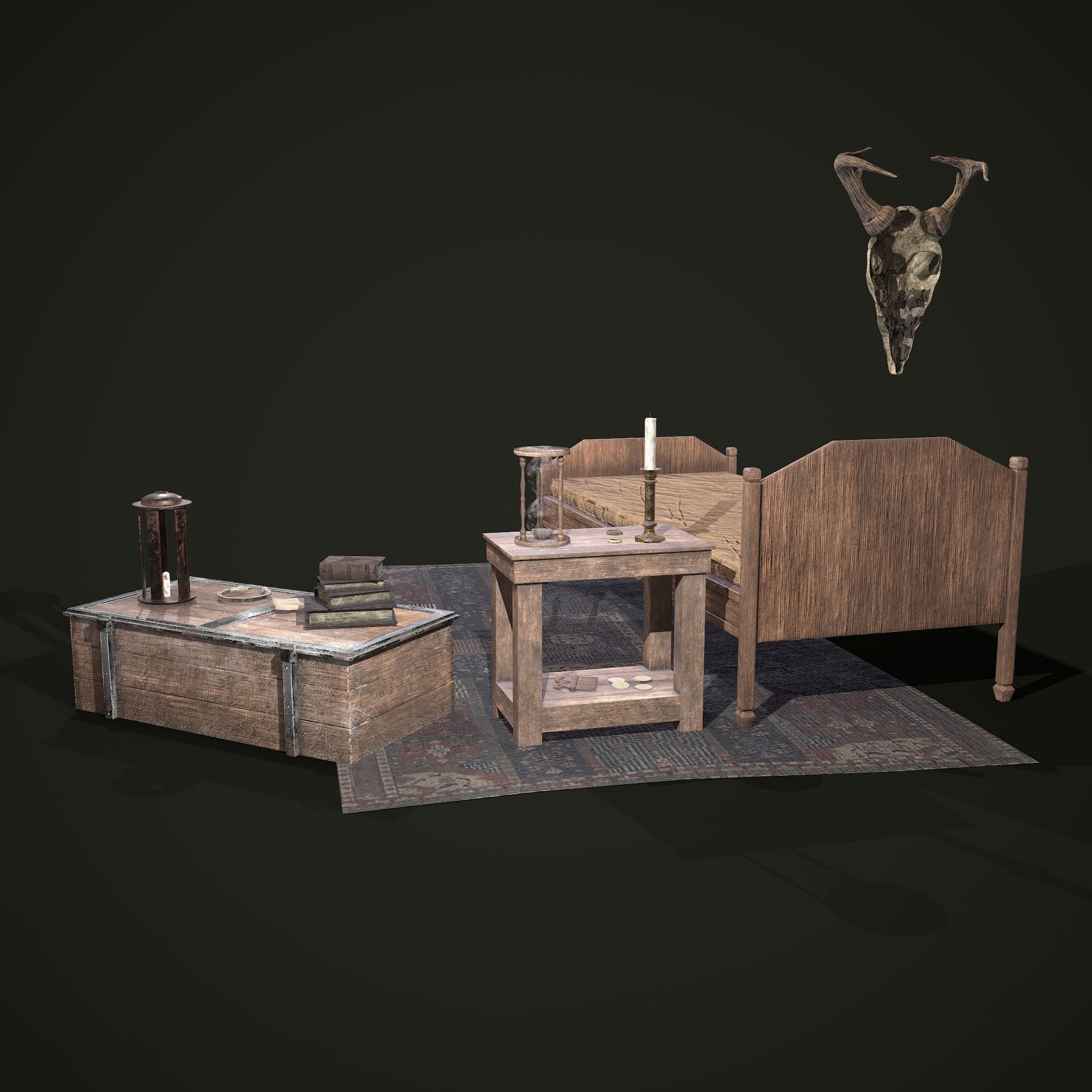 Medieval Tavern Bedroom Props Pack 3D Model Collection_14