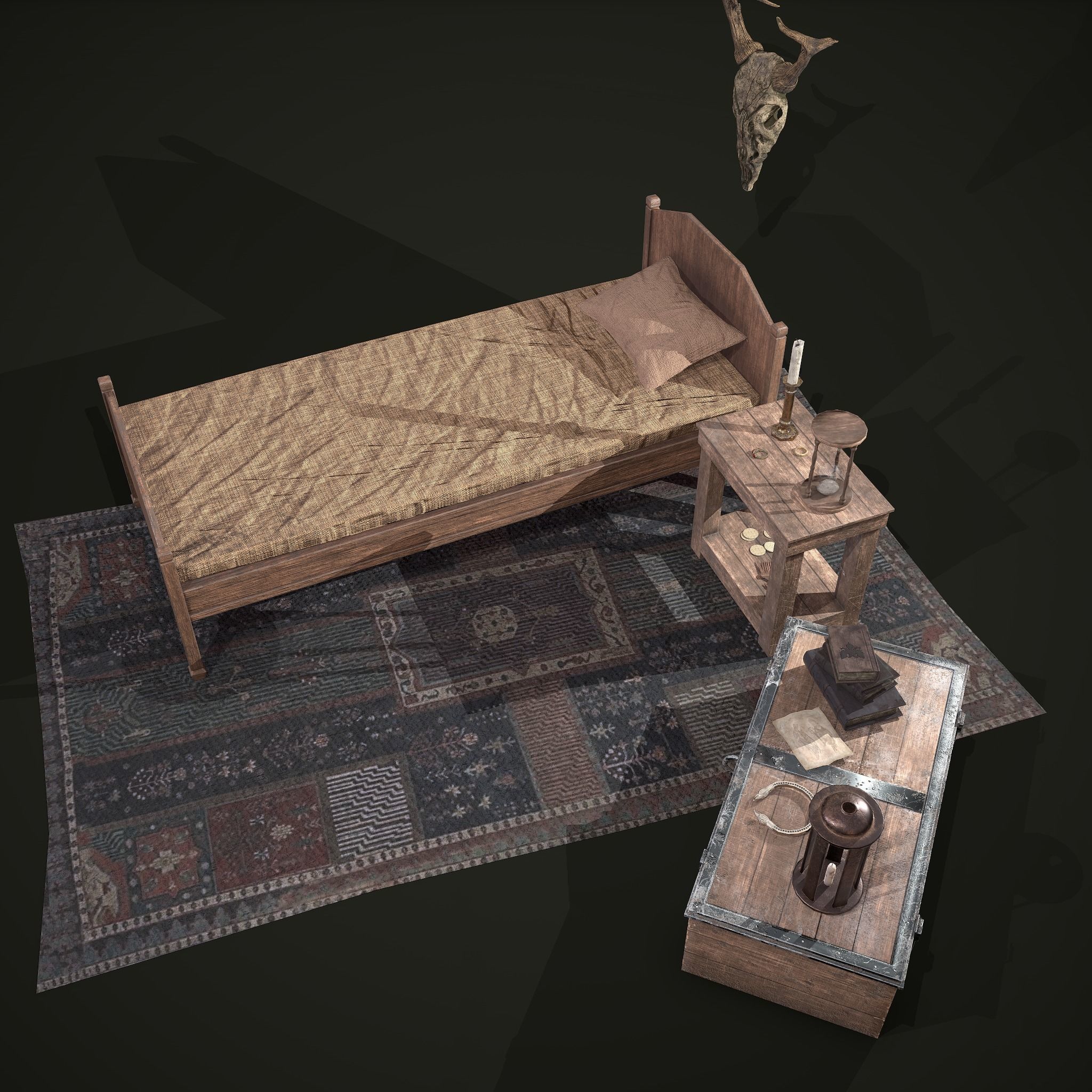 Medieval Tavern Bedroom Props Pack 3D Model Collection_21