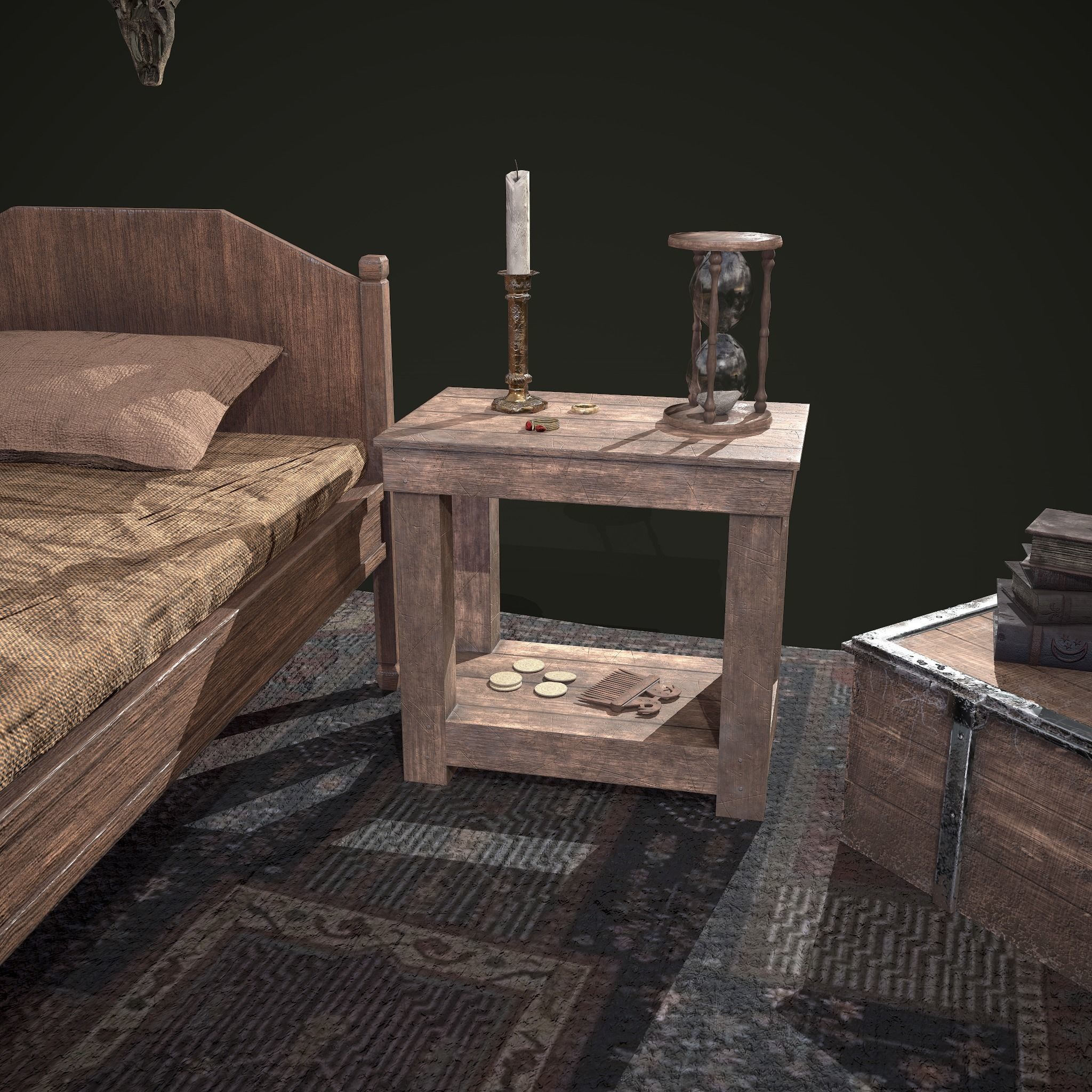 Medieval Tavern Bedroom Props Pack 3D Model Collection_8