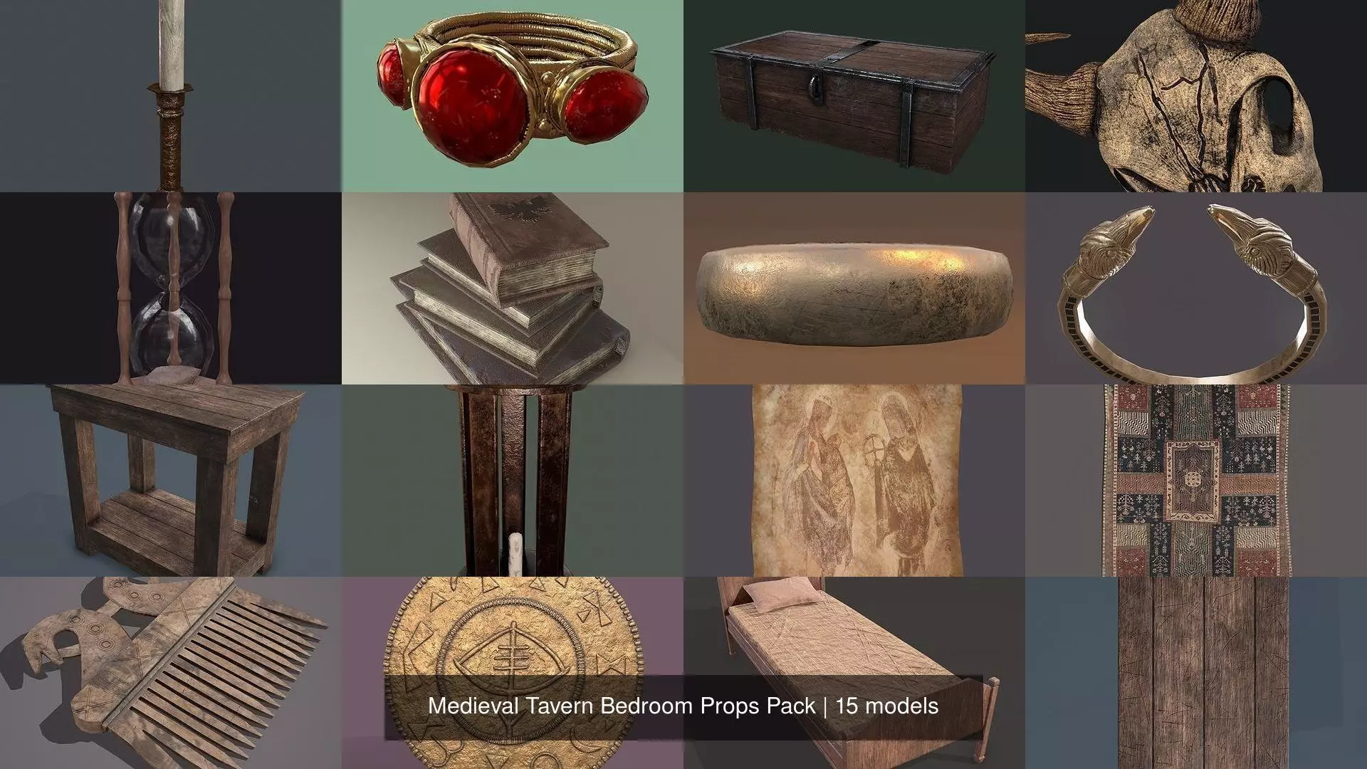Medieval Tavern Bedroom Props Pack 3D Model Collection_1