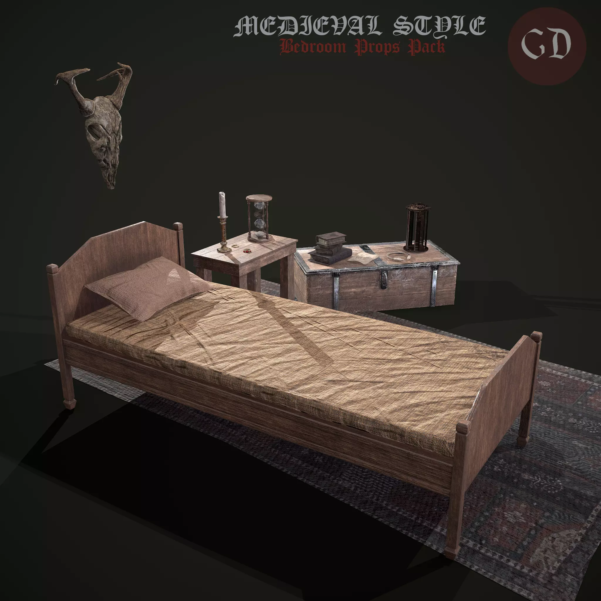 Medieval Tavern Bedroom Props Pack 3D Model Collection_0