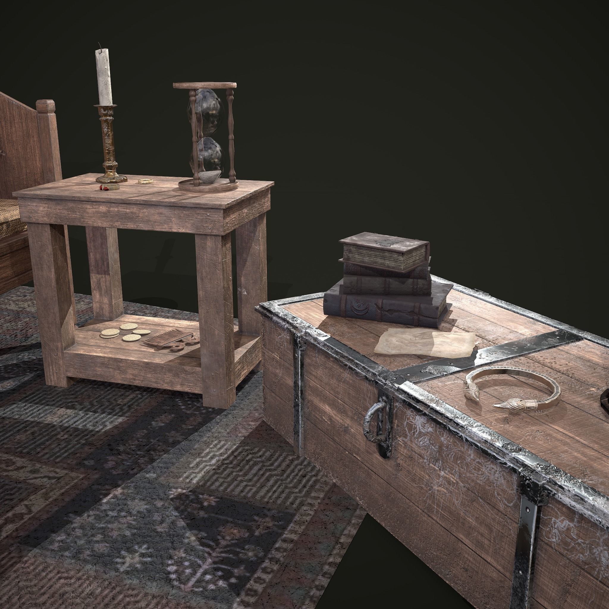 Medieval Tavern Bedroom Props Pack 3D Model Collection_10