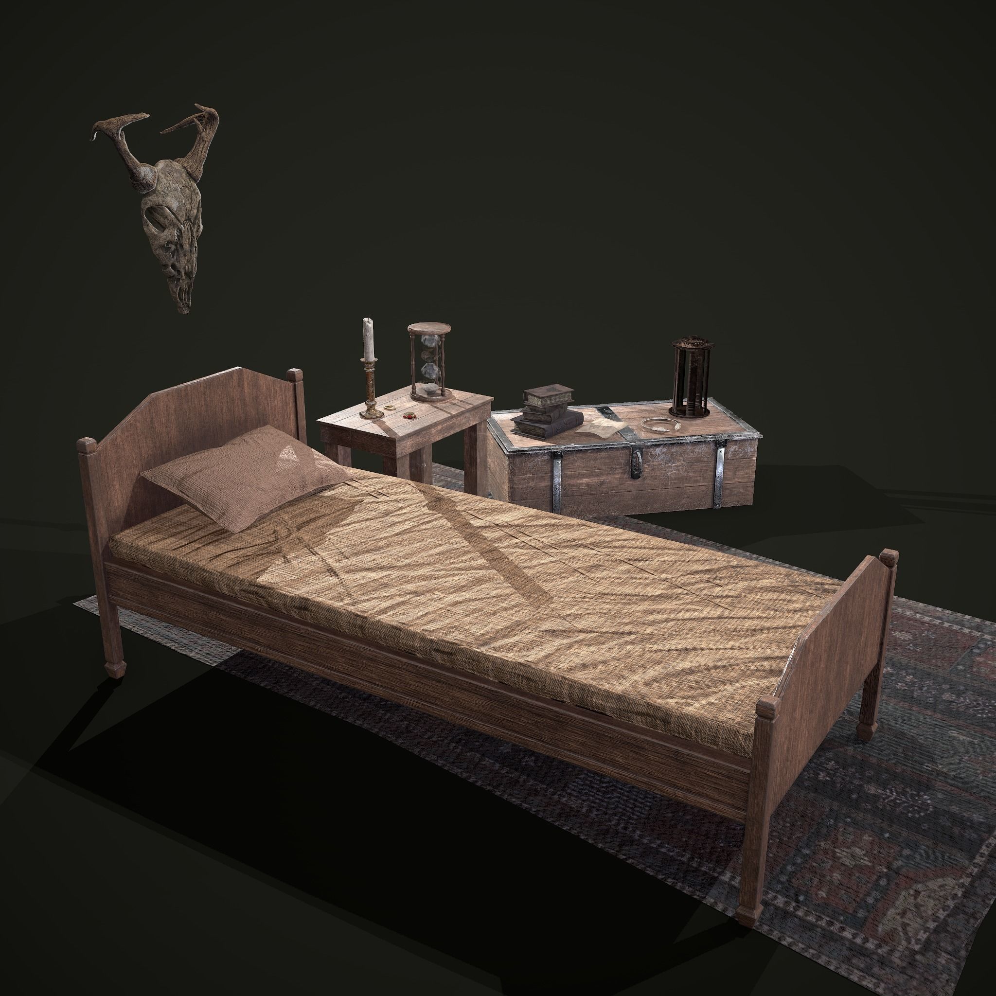 Medieval Tavern Bedroom Props Pack 3D Model Collection_6