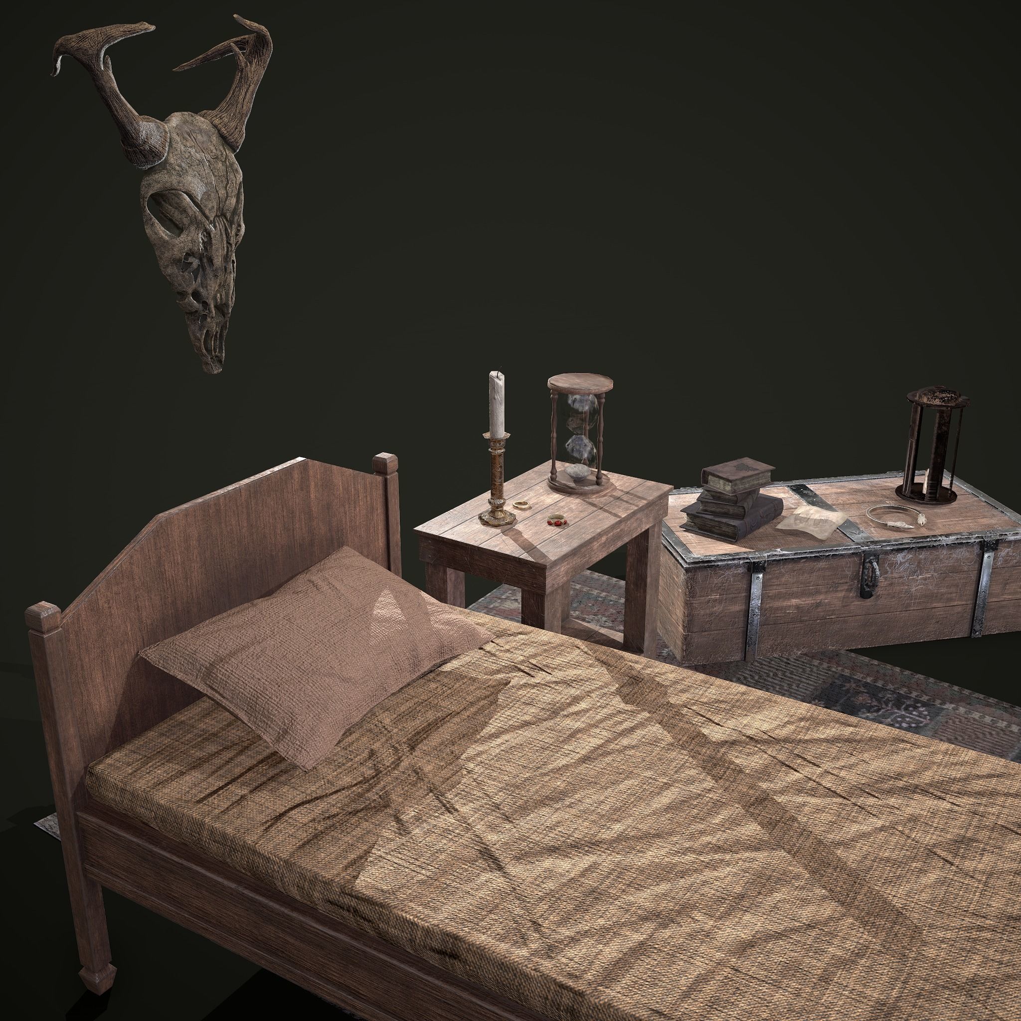 Medieval Tavern Bedroom Props Pack 3D Model Collection_5