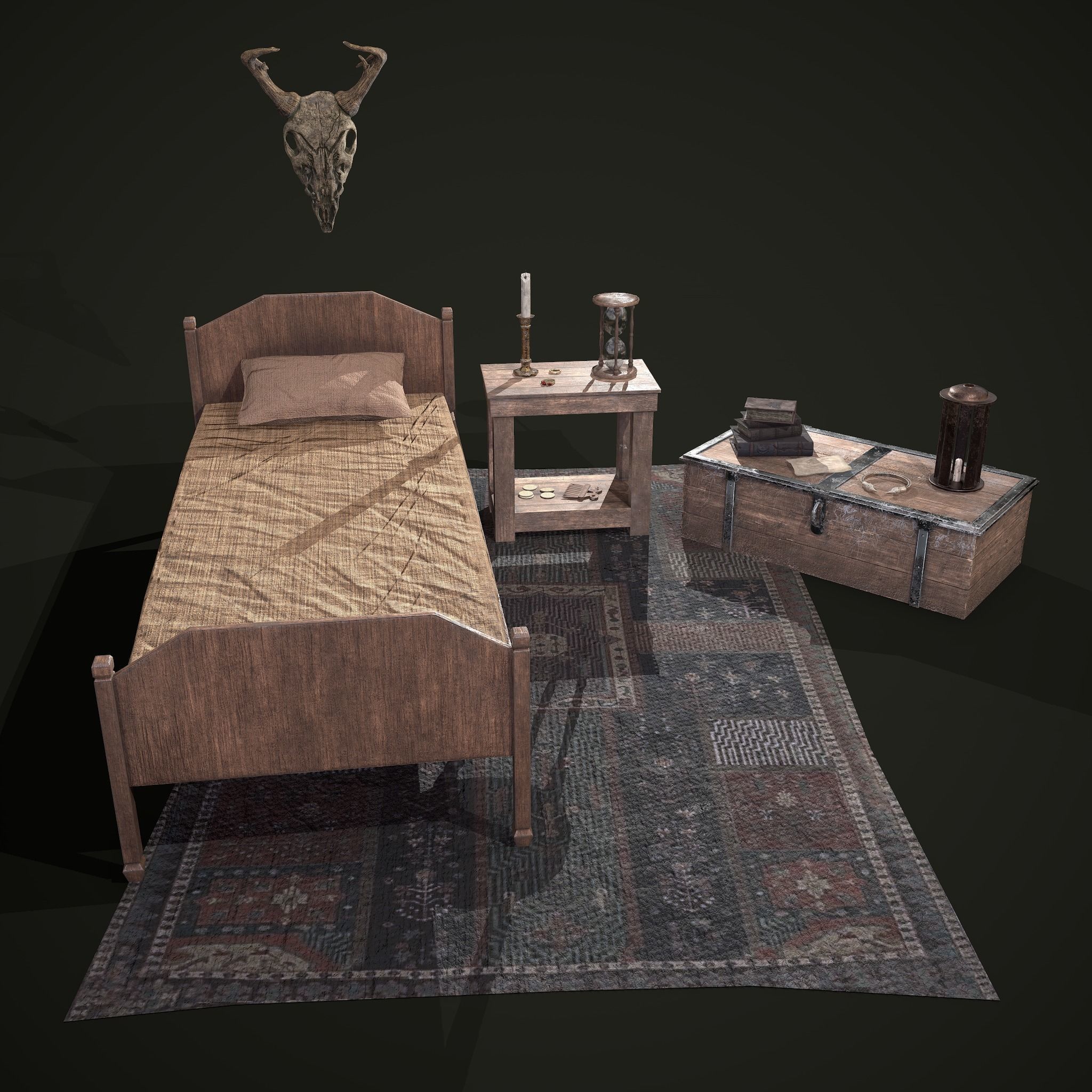 Medieval Tavern Bedroom Props Pack 3D Model Collection_12