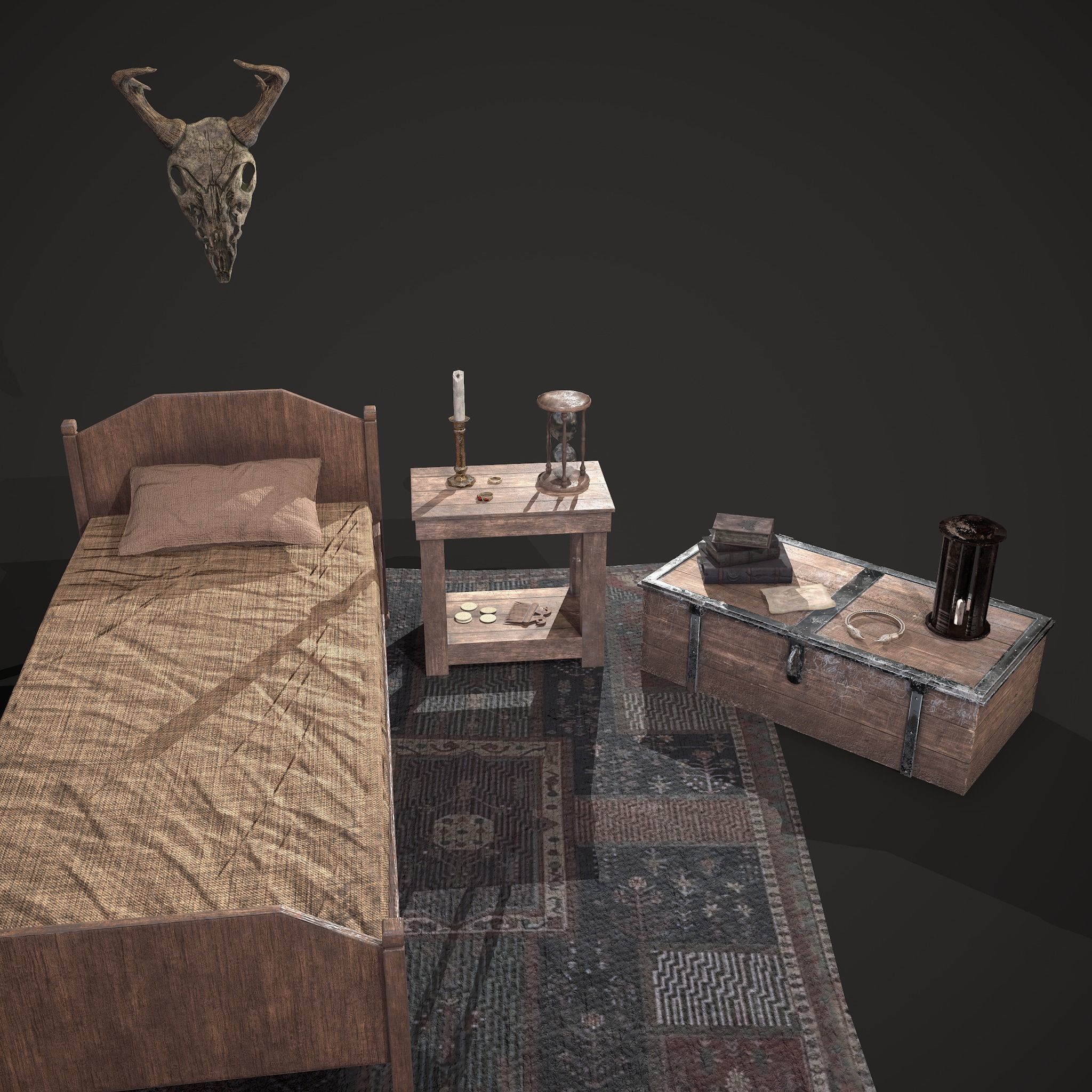 Medieval Tavern Bedroom Props Pack 3D Model Collection_4