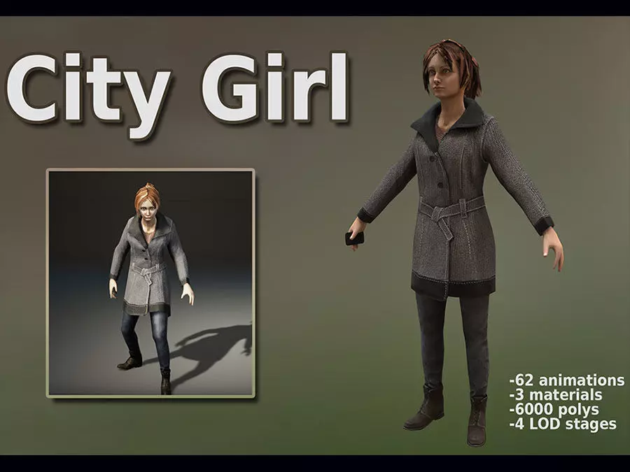 City Girl Animated character Low-poly 3D model