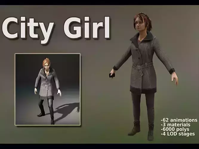 City Girl Animated character Low-poly 3D model