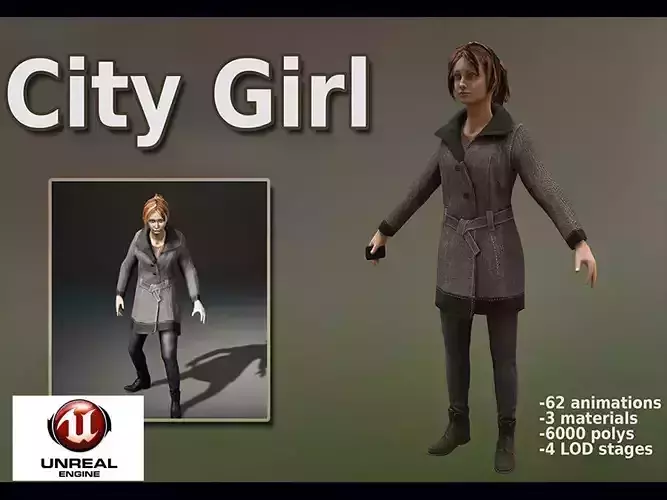 City Girl for UNREAL Low-poly 3D model