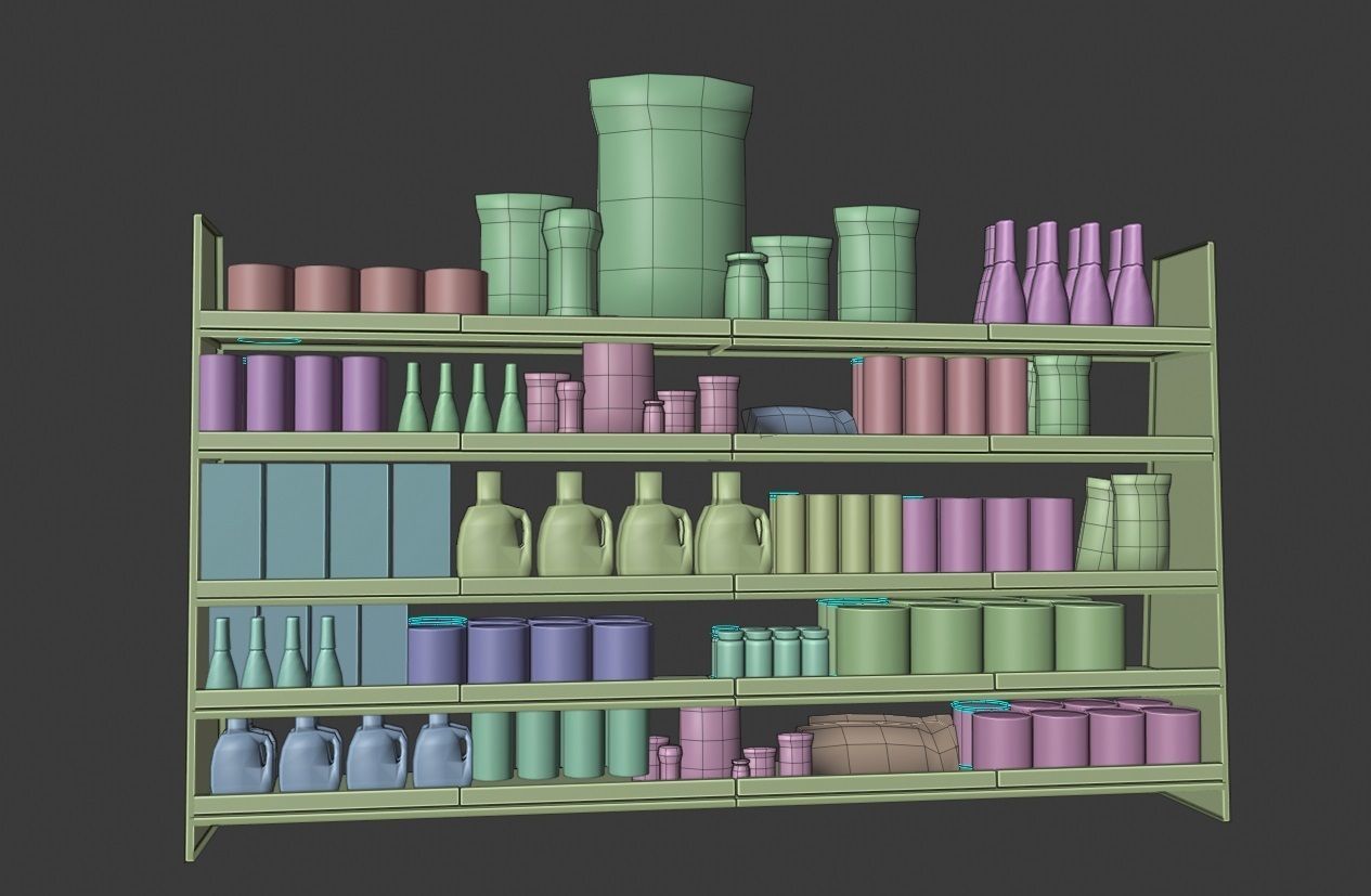 supermarket aisle and products with textures Low-poly 3D model_2