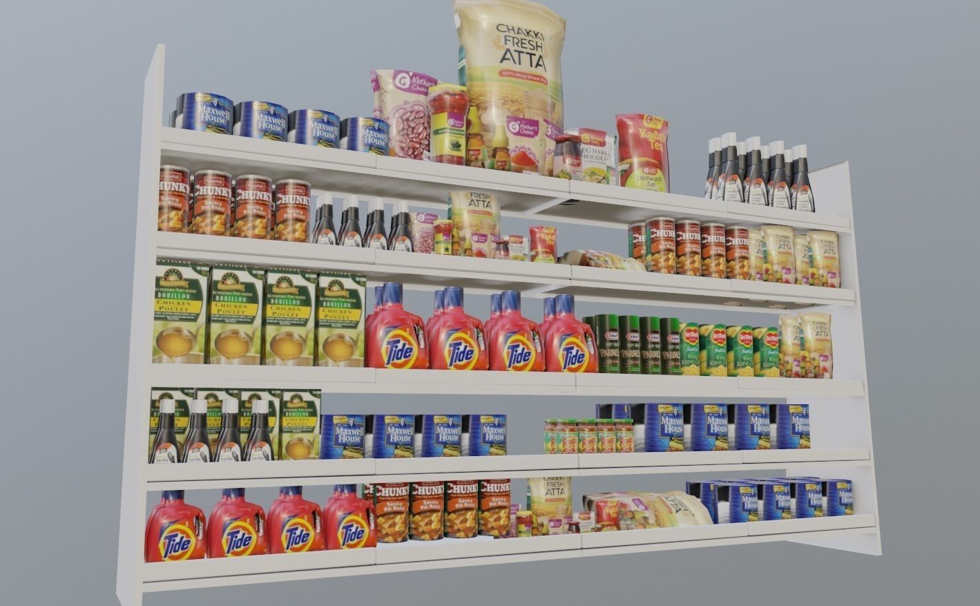 supermarket aisle and products with textures Low-poly 3D model_1