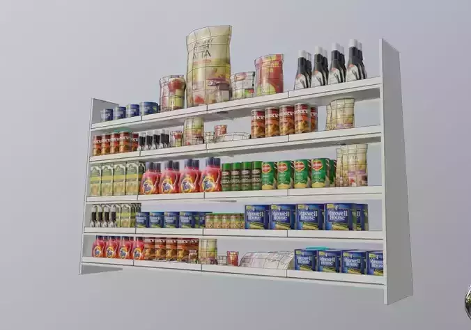 supermarket aisle and products with textures Low-poly 3D model