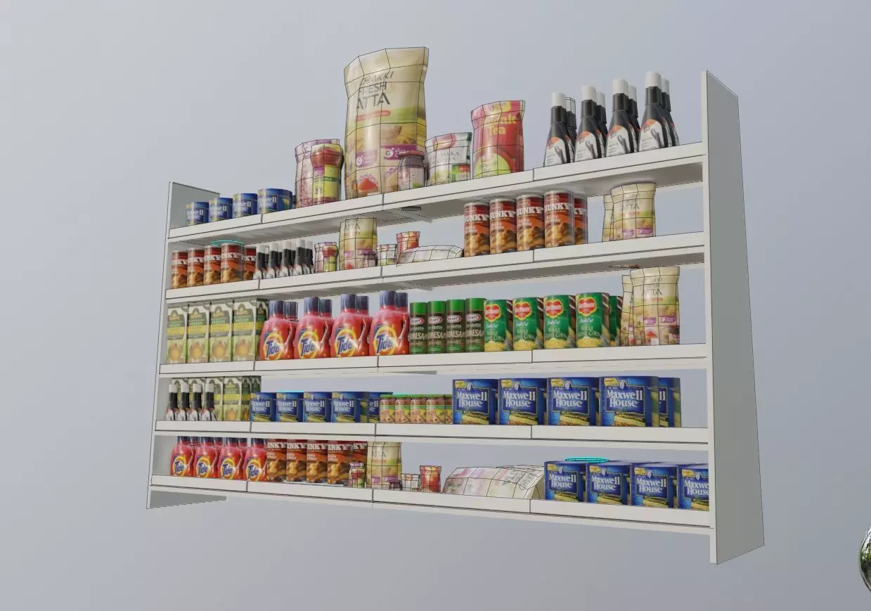 supermarket aisle and products with textures Low-poly 3D model_0