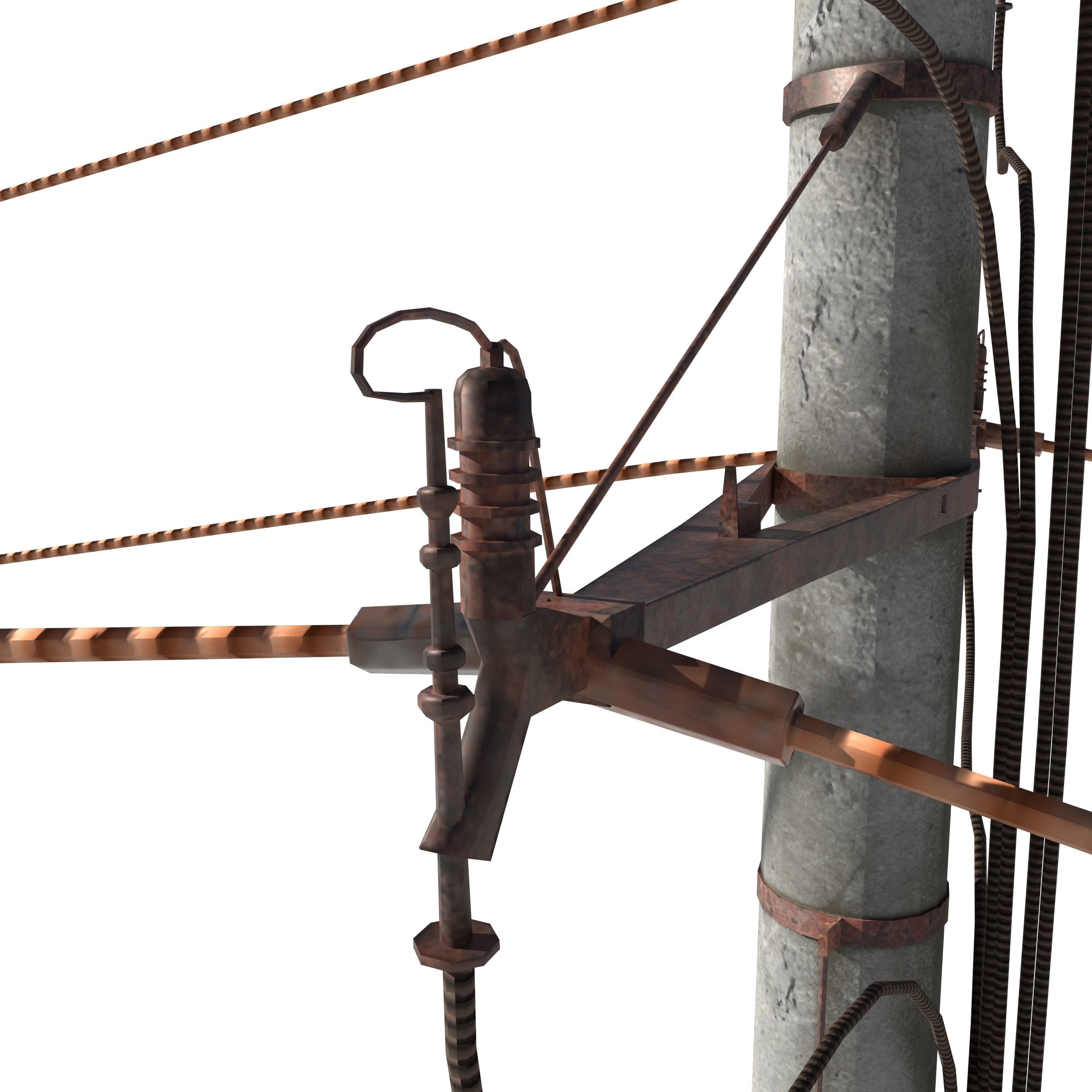 Electricity Pole 18 Weathered Low-poly 3D model_4