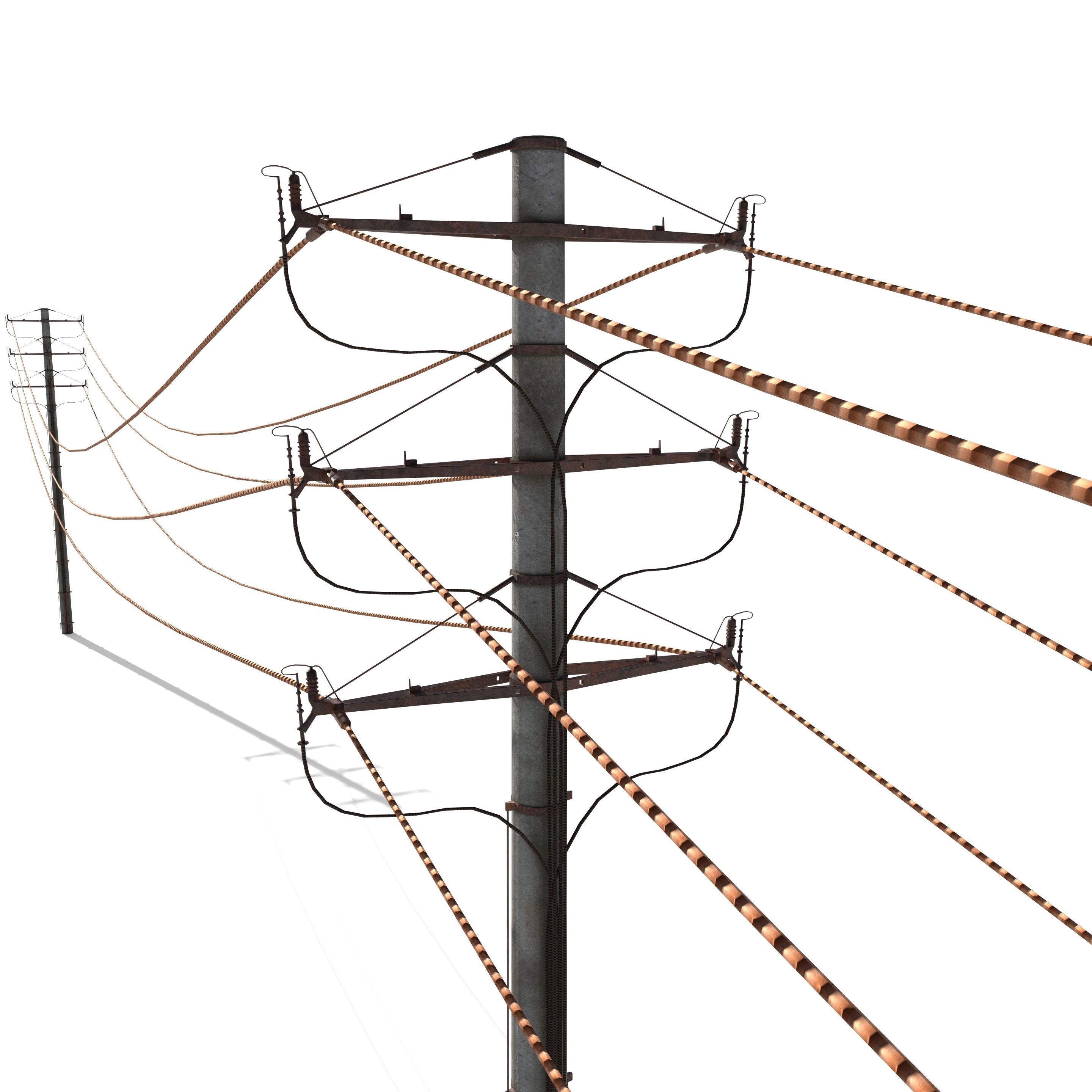 Electricity Pole 18 Weathered Low-poly 3D model_3