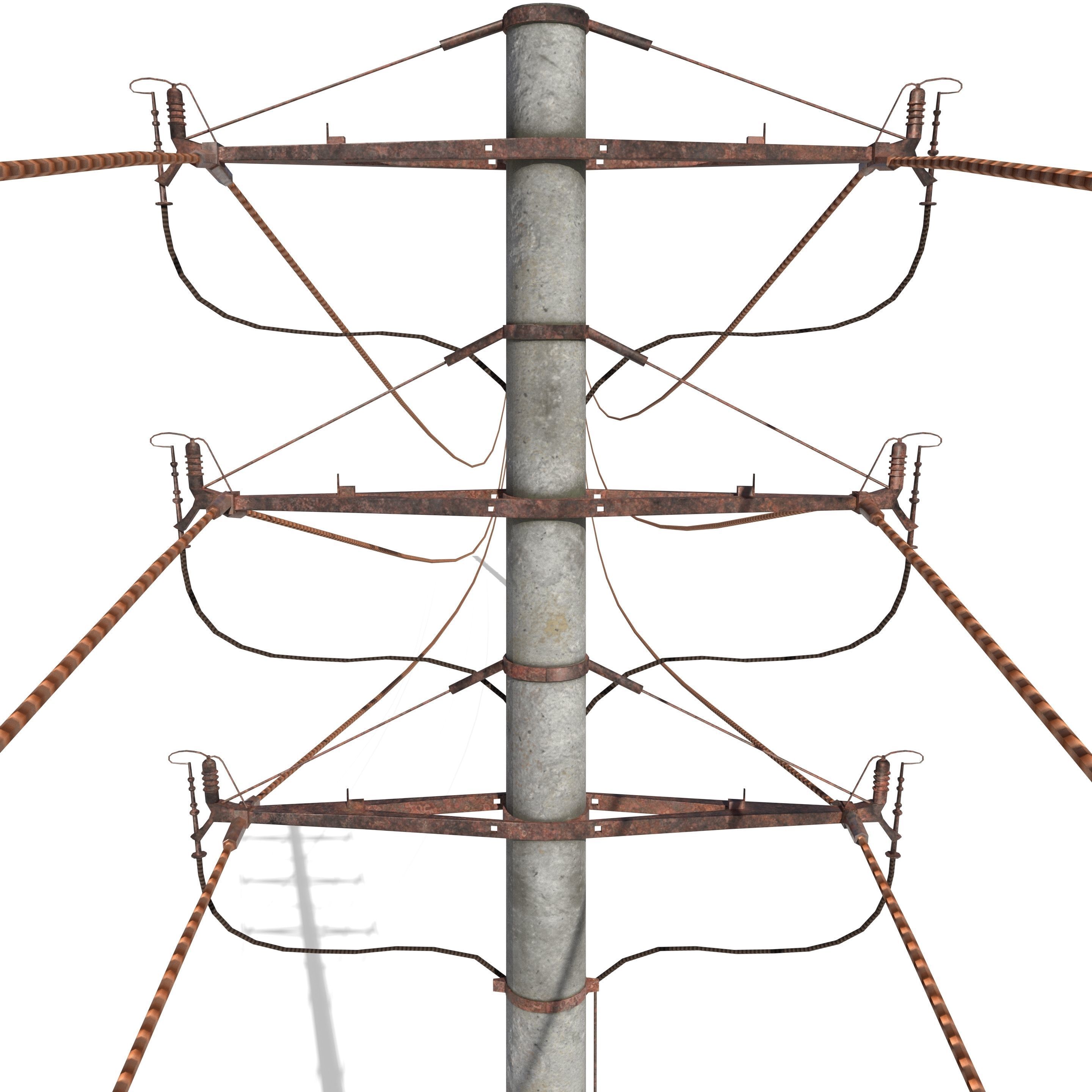 Electricity Pole 18 Weathered Low-poly 3D model_6