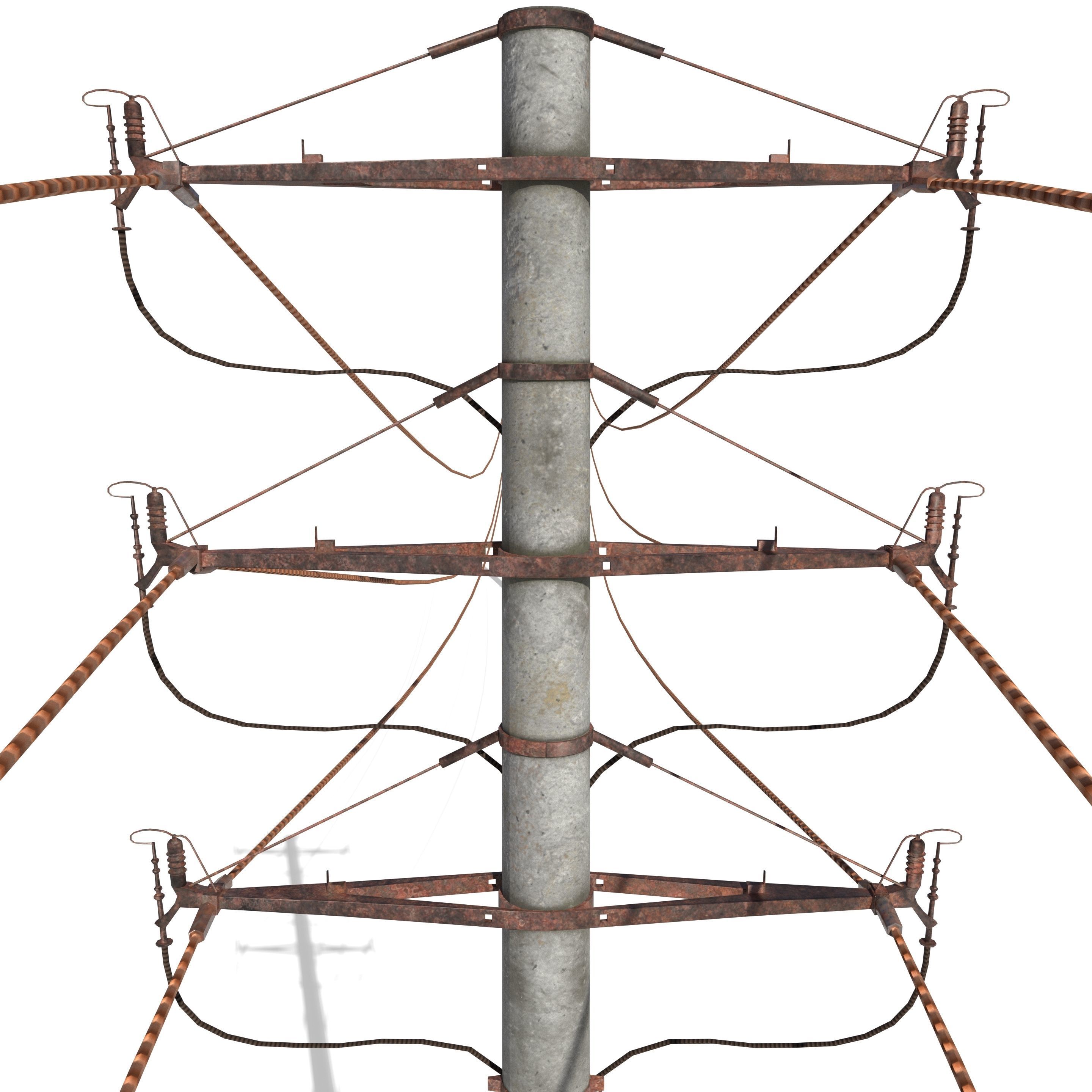 Electricity Pole 18 Weathered Low-poly 3D model_5