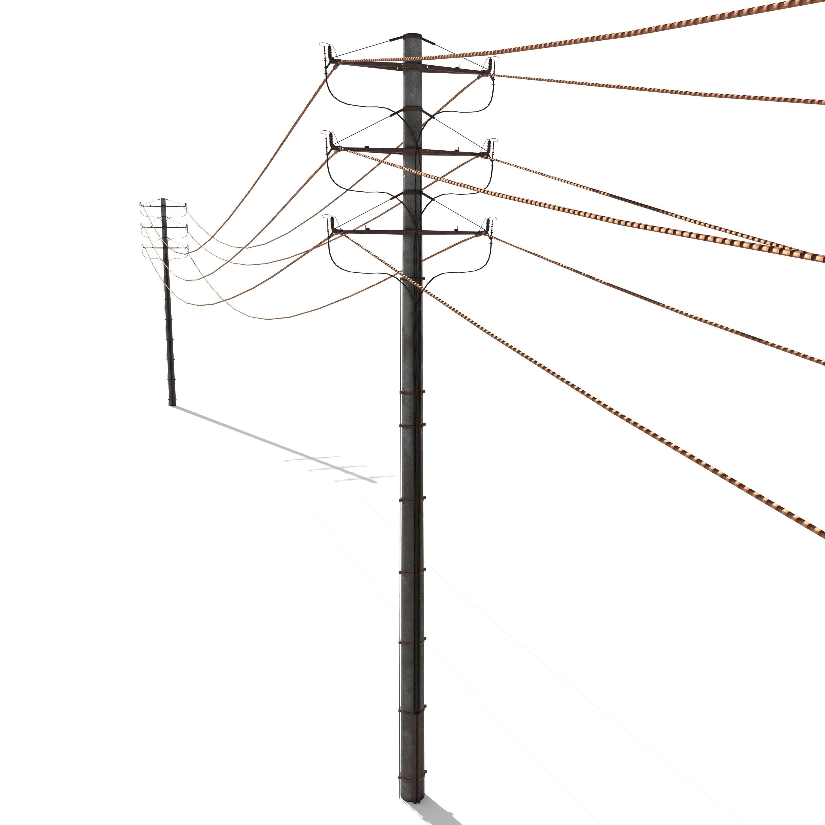 Electricity Pole 18 Weathered Low-poly 3D model_1