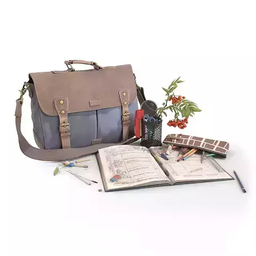 Canvas Leather Bag and School Stationery