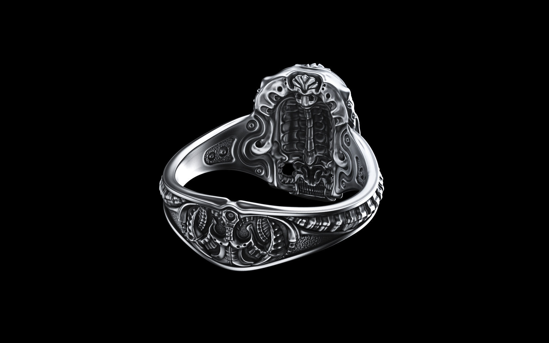 Biomechanical Skull Ring Silencer  3D print model_3