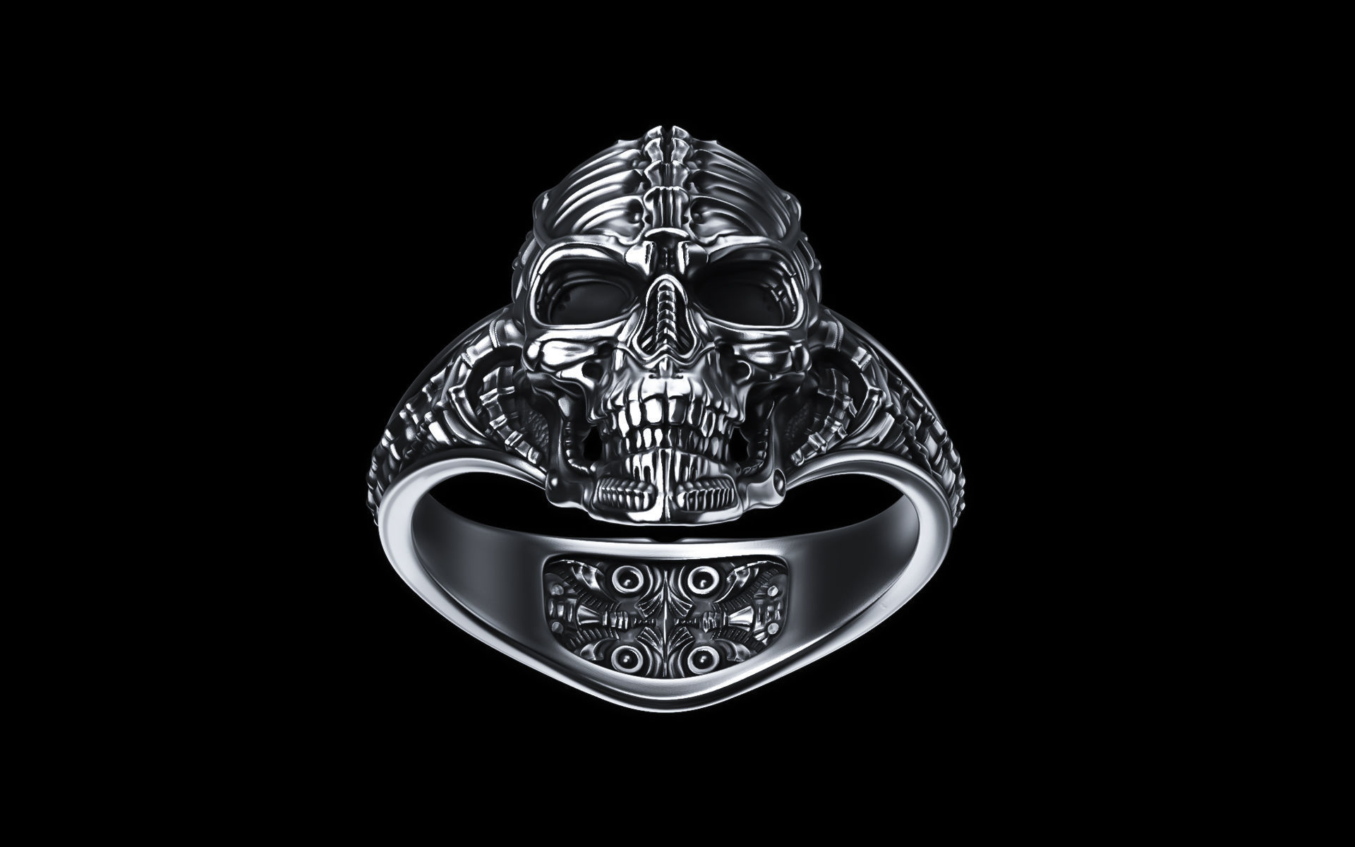 Biomechanical Skull Ring Silencer  3D print model_2