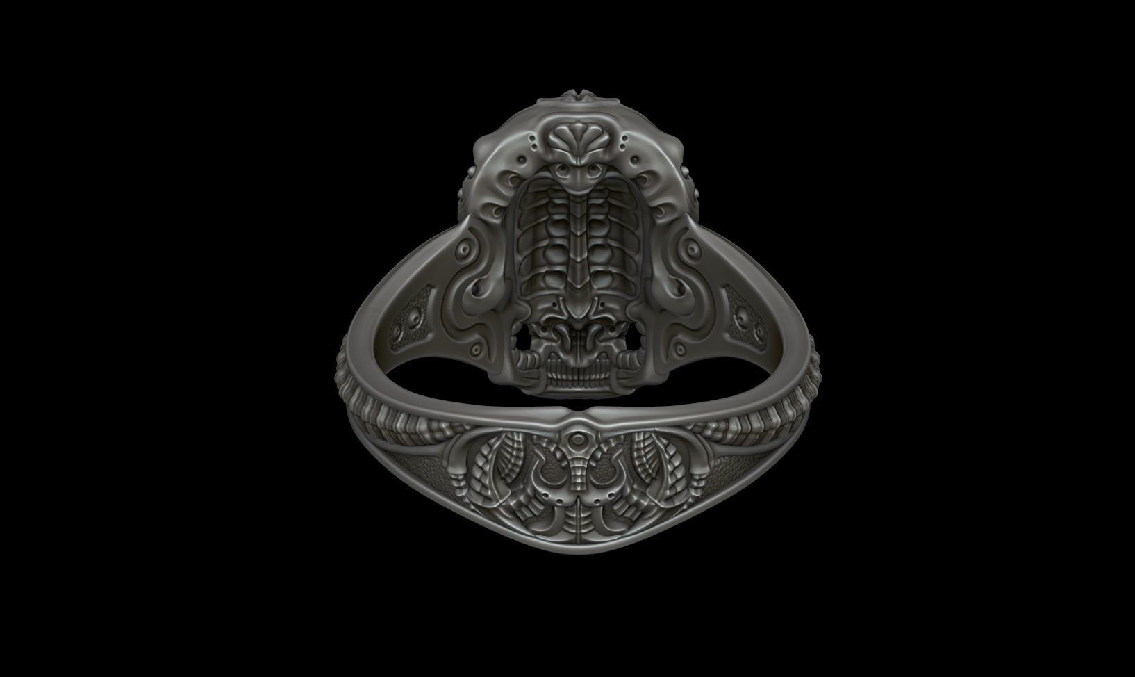 Biomechanical Skull Ring Silencer  3D print model_8