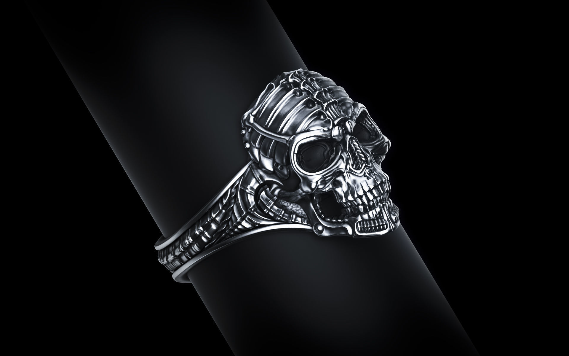 Biomechanical Skull Ring Silencer  3D print model_1