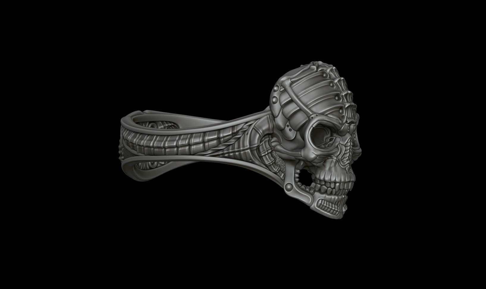 Biomechanical Skull Ring Silencer  3D print model_4