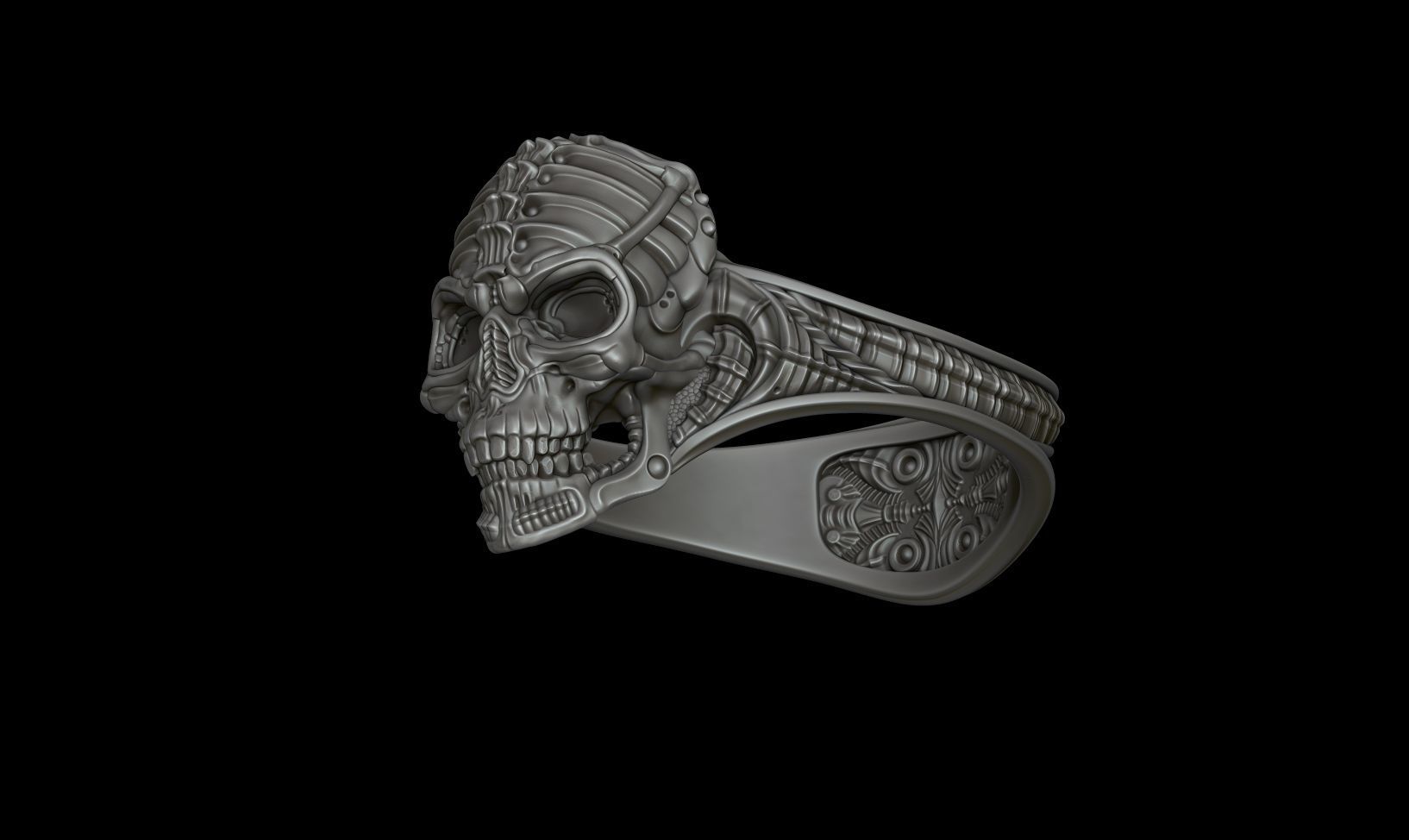 Biomechanical Skull Ring Silencer  3D print model_6