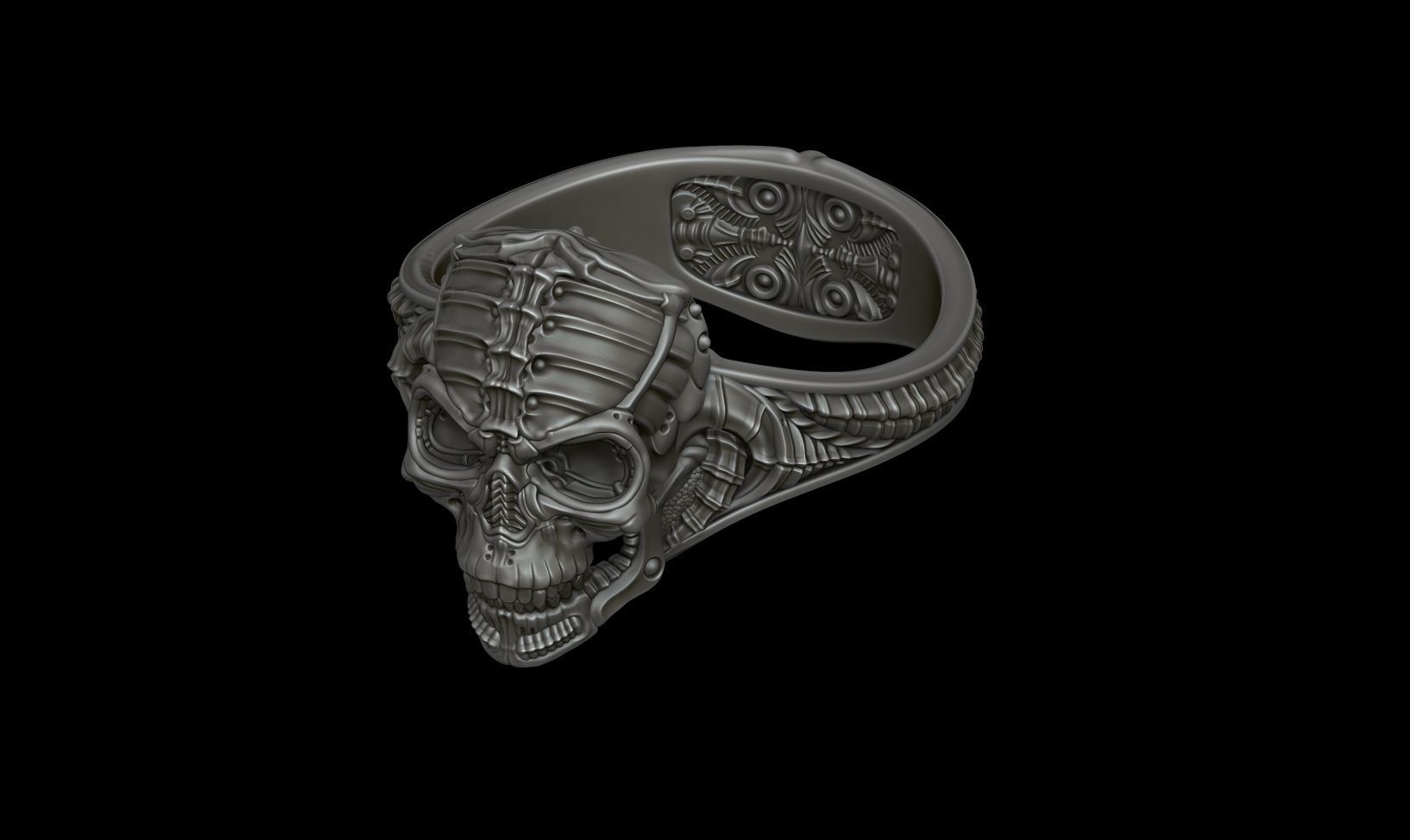 Biomechanical Skull Ring Silencer  3D print model_5