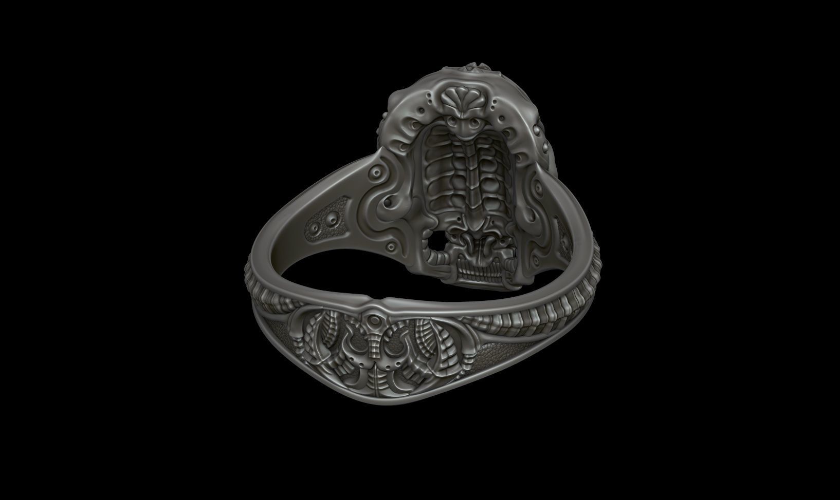 Biomechanical Skull Ring Silencer  3D print model_7