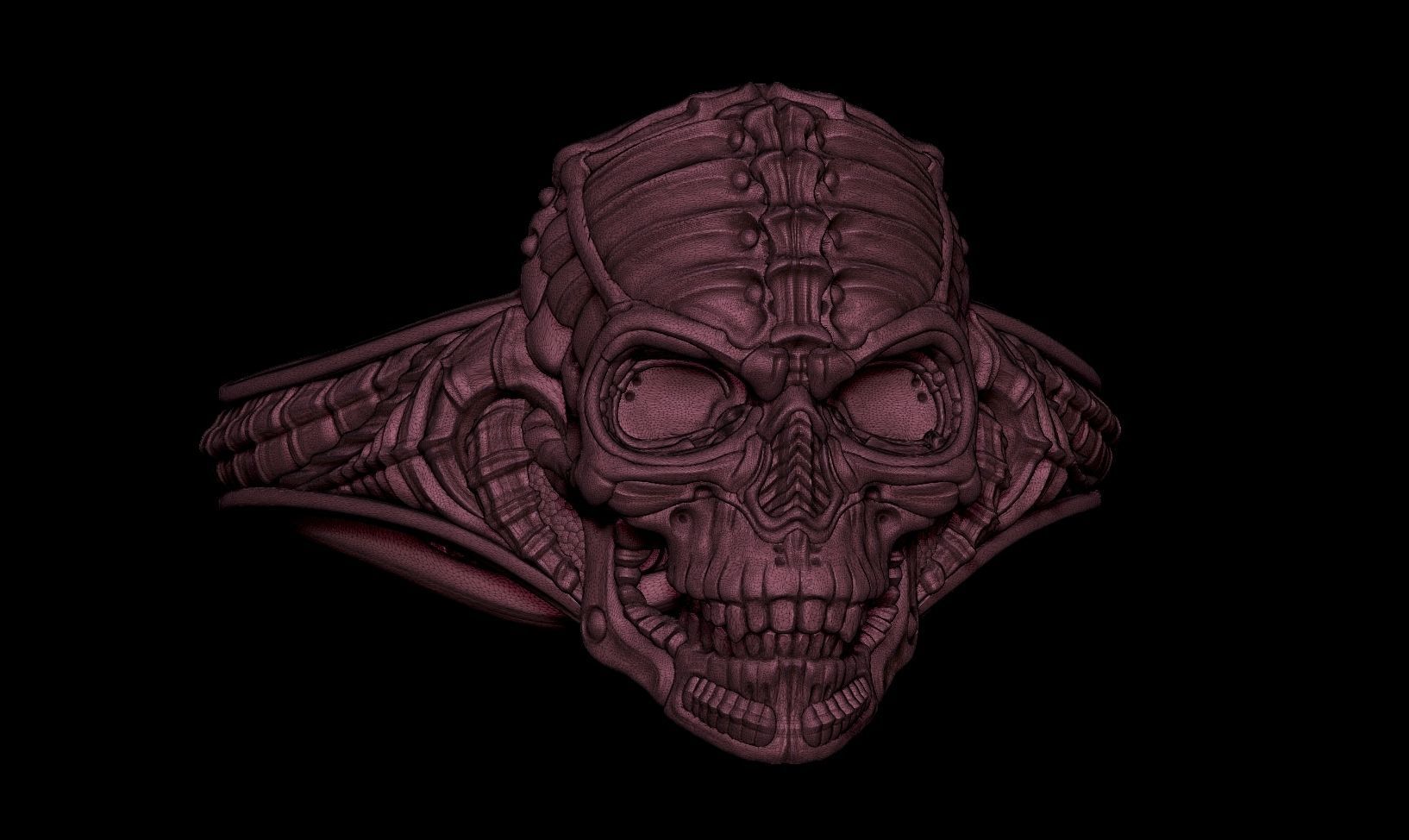 Biomechanical Skull Ring Silencer  3D print model_9