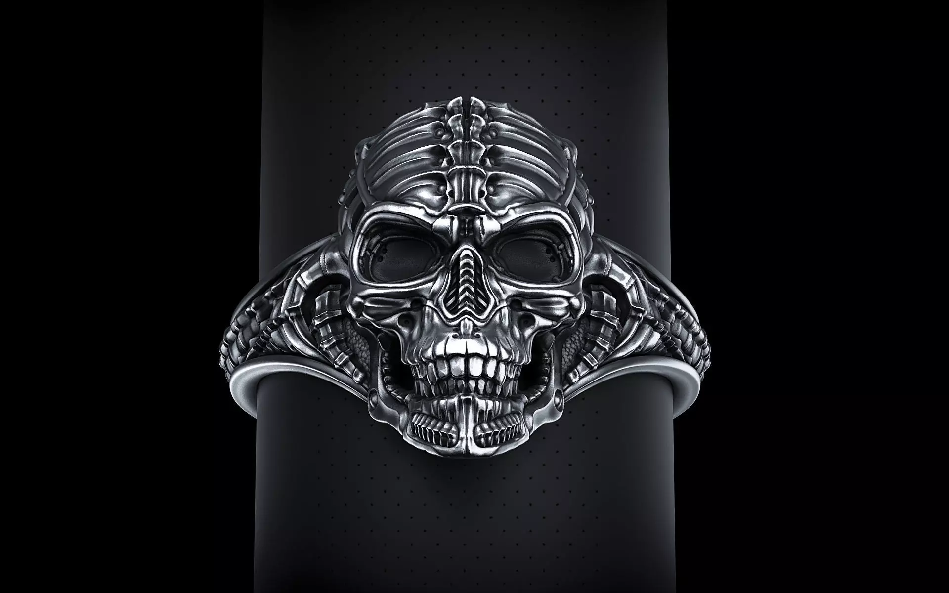 Biomechanical Skull Ring Silencer  3D print model_0