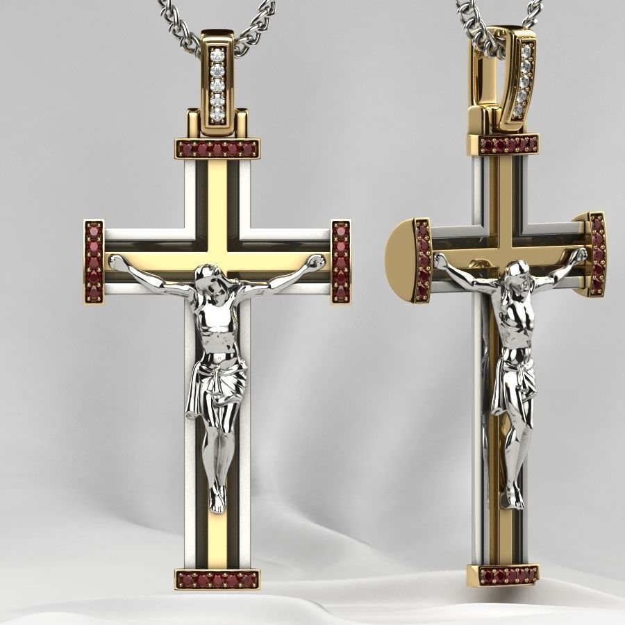 Gold Cross with Jesus 3D print model_3