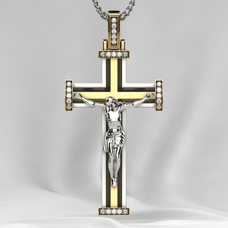 Gold Cross with Jesus 3D print model_13