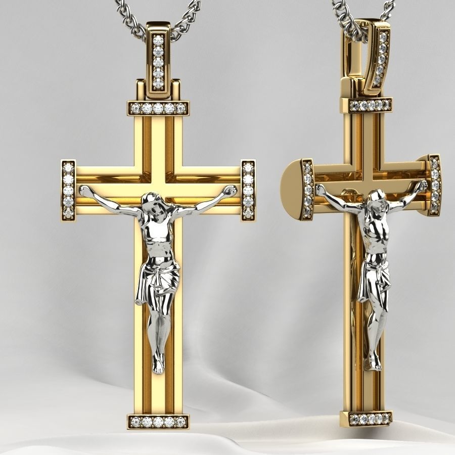 Gold Cross with Jesus 3D print model_4