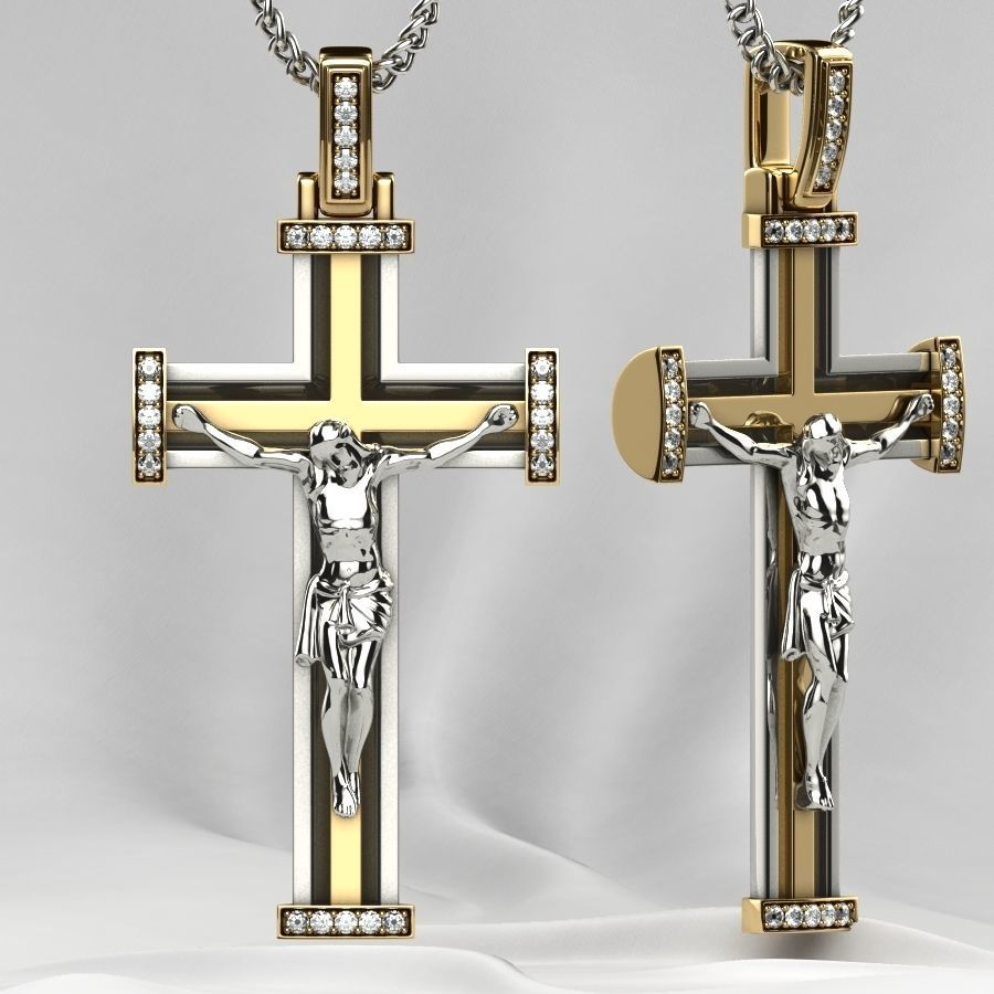 Gold Cross with Jesus 3D print model_1
