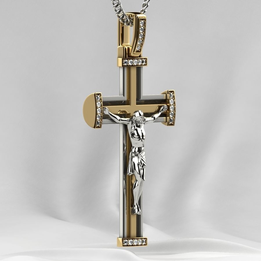 Gold Cross with Jesus 3D print model_16