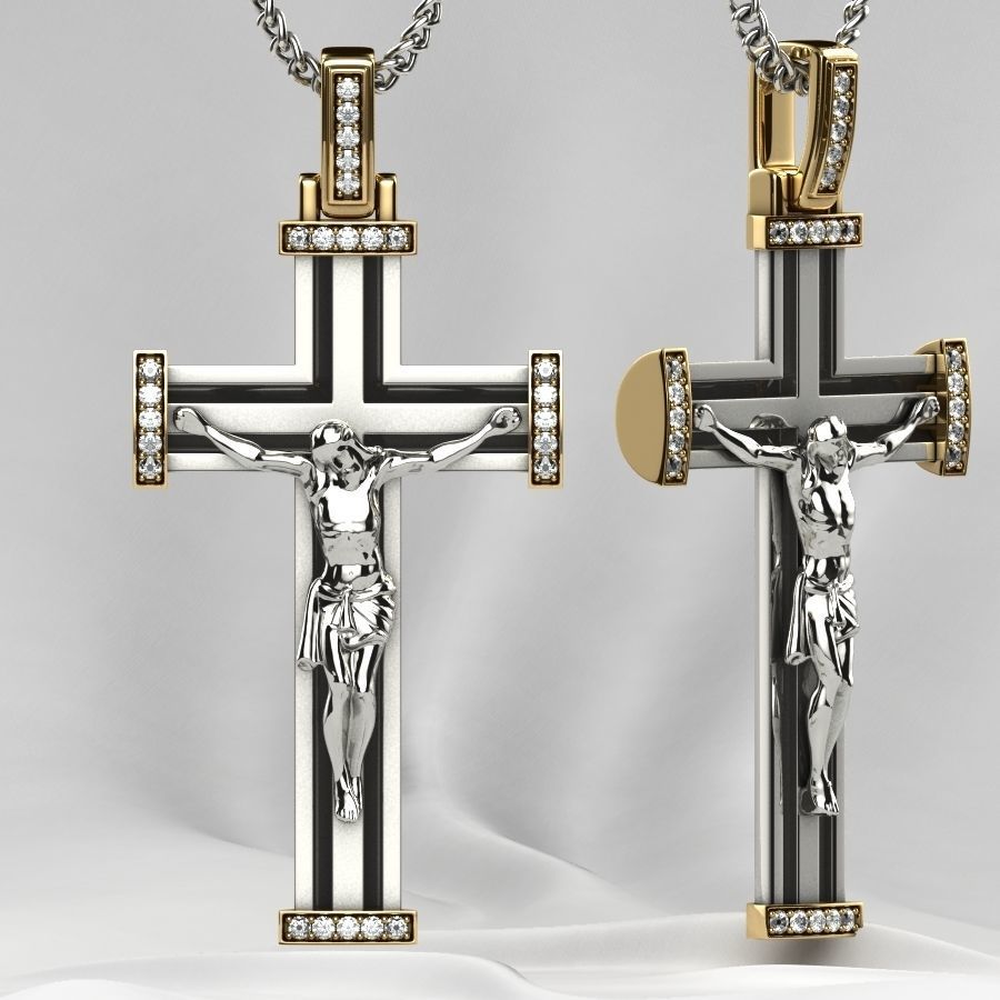 Gold Cross with Jesus 3D print model_2