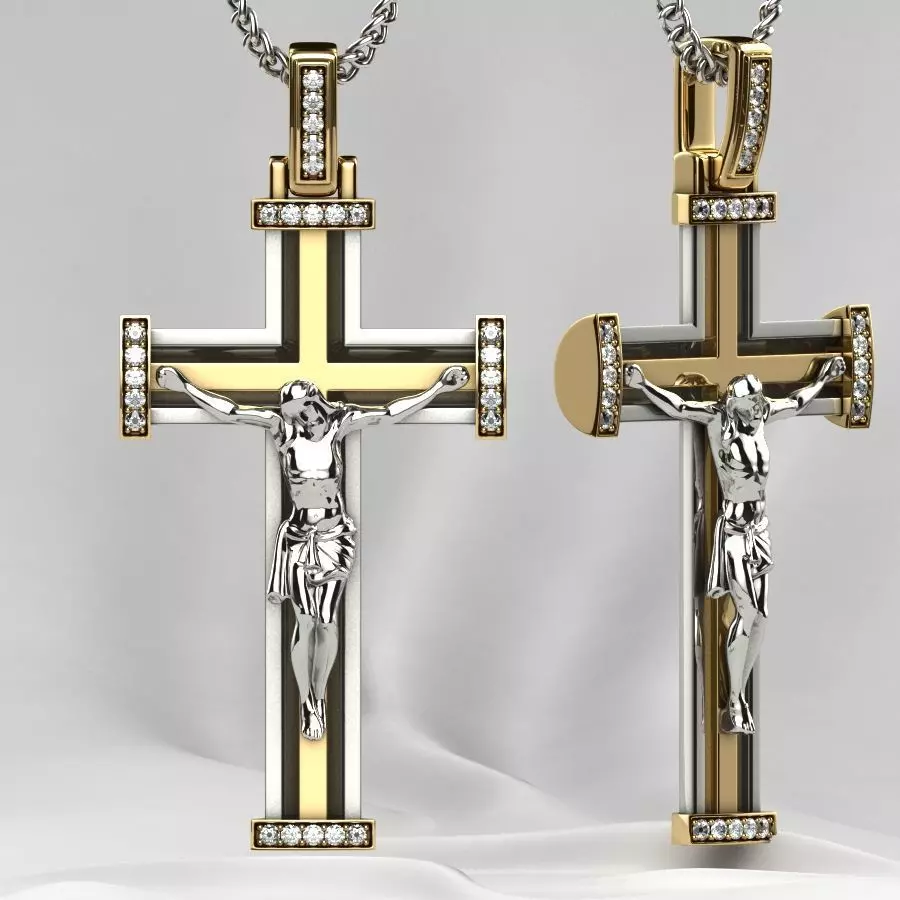 Gold Cross with Jesus 3D print model_0
