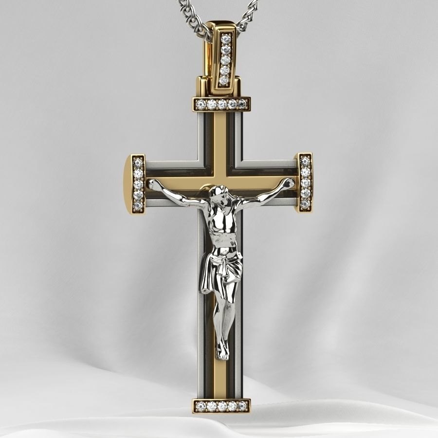 Gold Cross with Jesus 3D print model_14