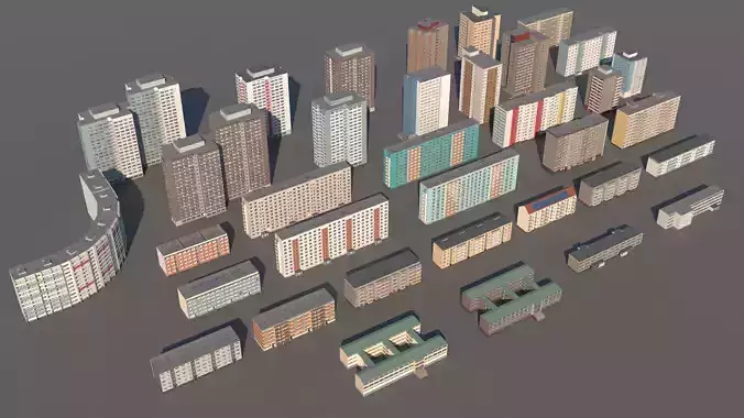 Germany DDR buildings pack Low-poly 3D model