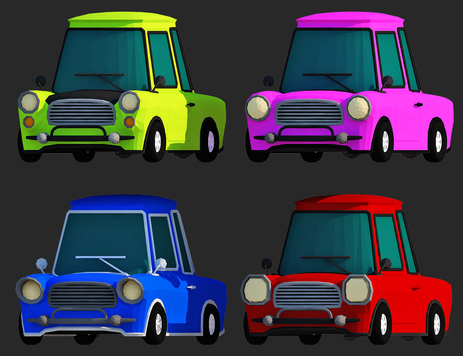 Generic passenger cartoon car pack Low-poly 3D model Low-poly 3D model_2