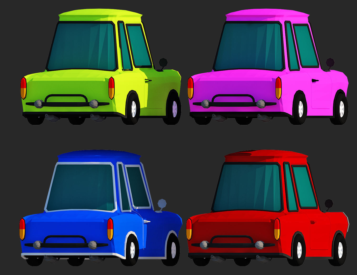 Generic passenger cartoon car pack Low-poly 3D model Low-poly 3D model_4